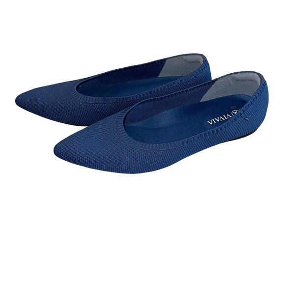 Vivaia Shoes - VIVAIA Aria Womens Size 39 Navy Blue Knit Pointed Toe Ballet Flats Casual